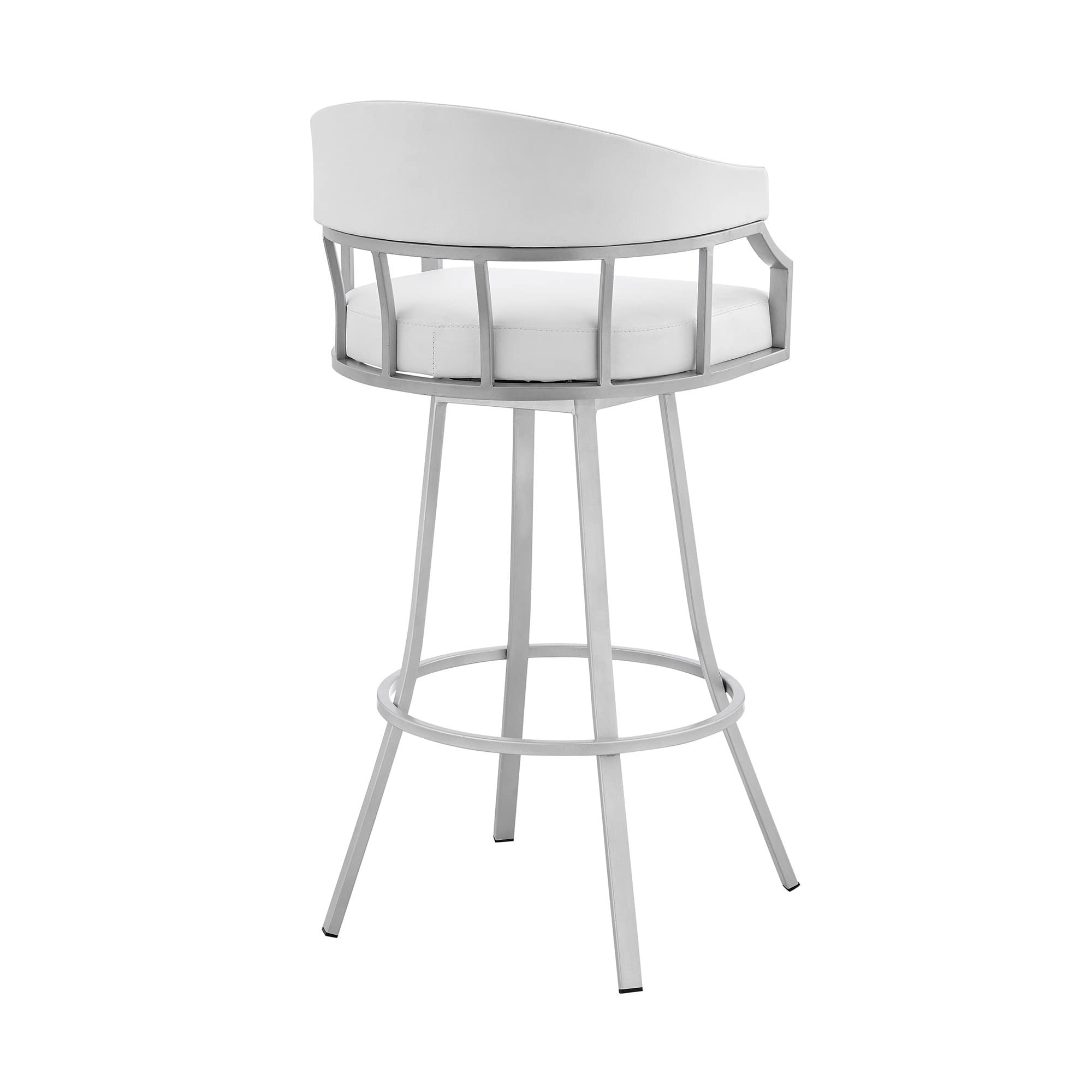 40" White Faux Leather And Iron Swivel Low Back Bar Height Chair 21